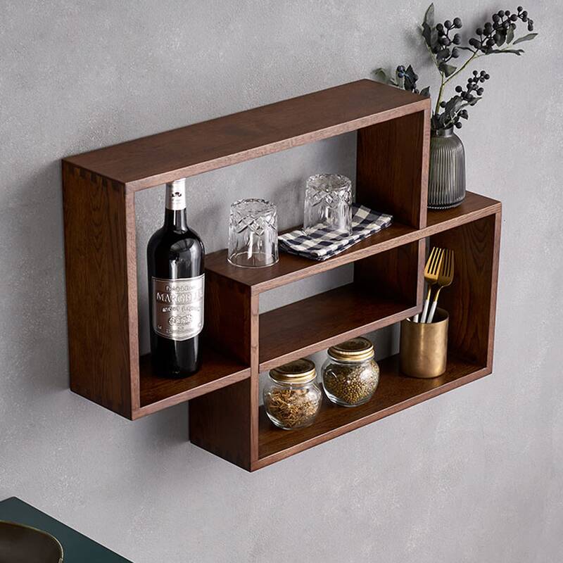 Art Deco Woodworking Floating Bottle Storage Rack with Glass Rack Shelf and Open Wine Rack