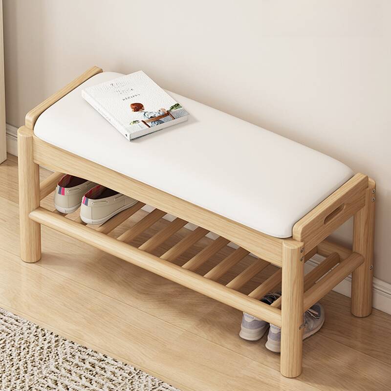 Casual Solid Colour Chalk/Sepia Vinyl Leather Rectangle Storage Ottoman with Container