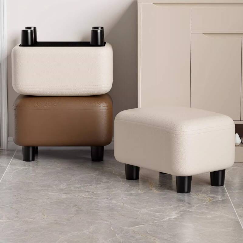 Modern Simple Style Rectangular Solid Colour Standard Ottoman in Artificial Leather