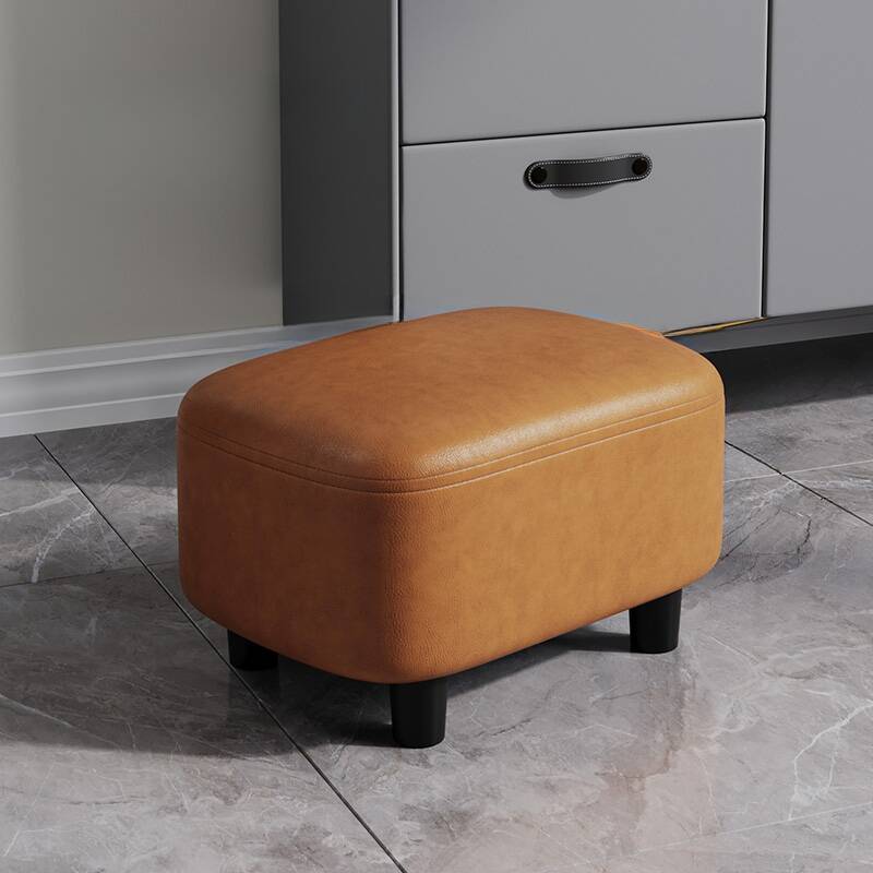 Modern Simple Style Rectangular Solid Colour Standard Ottoman with Artificial Leather in Dark Blue/Jade Green/Amber Colour