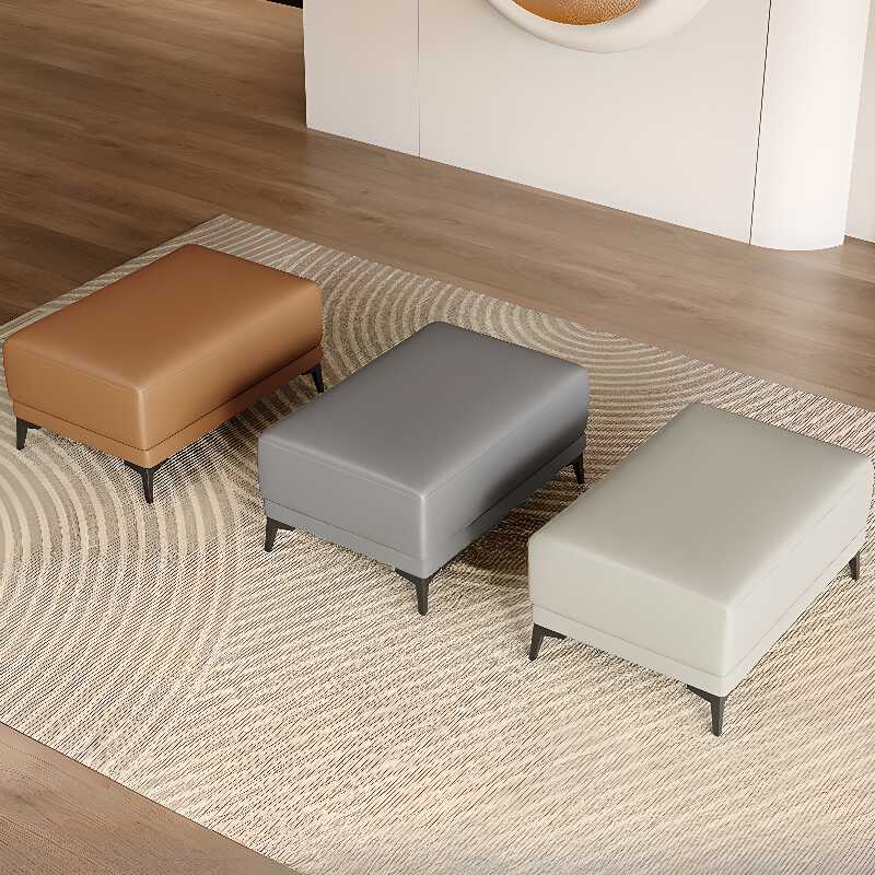 Modern Simple Style Rectangular Solid Colour Standard Ottoman in Artificial Leather with Ink/Light Gray/Ivory Upholstery