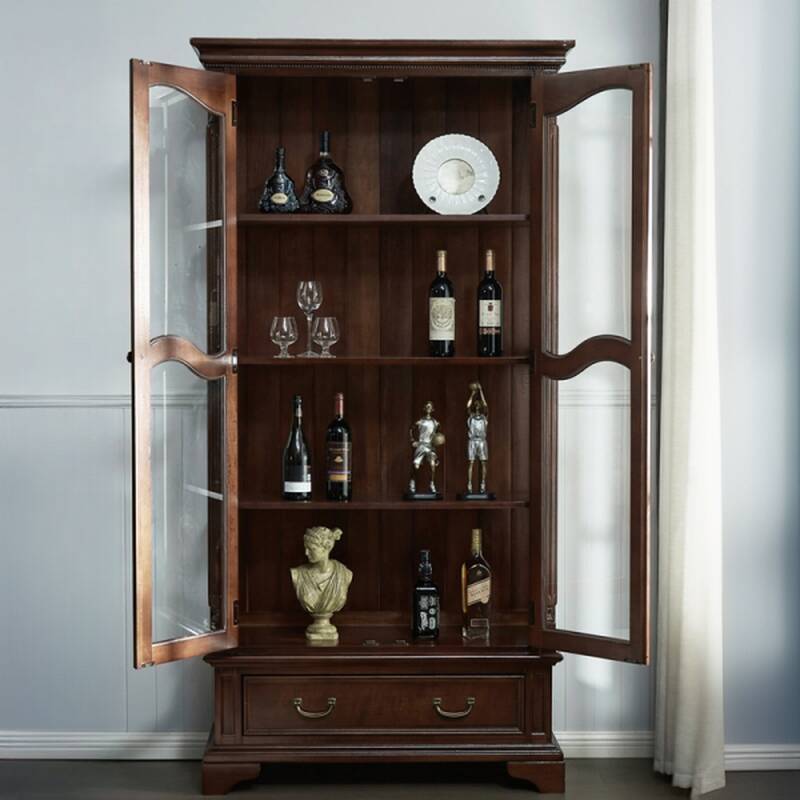 Floor Design Wine Cabinet with Glass Rack Shelf, Drawers, and Glass Doors