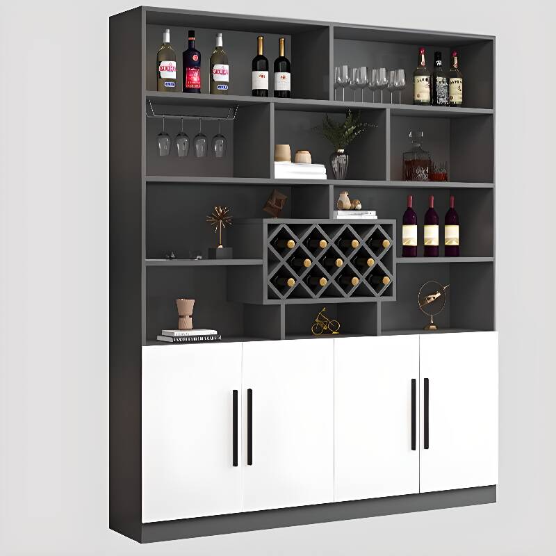 Floor Bottle Storage Rack/Wine Bottle & Glass Rack with Glass Rack Shelf and Gate Doors