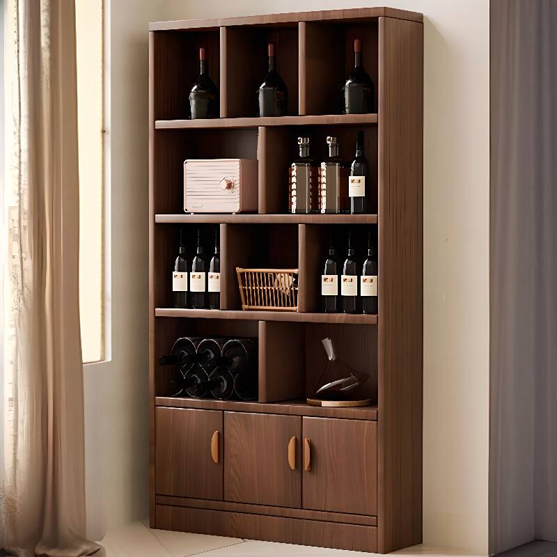 Floor Bottle Storage Rack with Glass Rack Shelf and Gate Doors