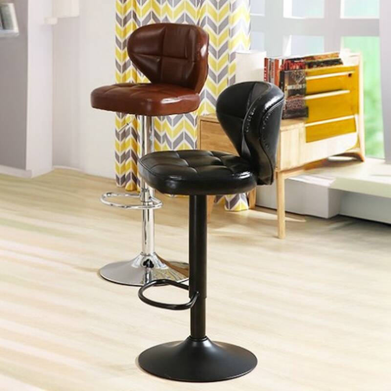 Art Deco Adjustable Lift Rawhide Pub Stool in Black/Dark Blue/Auburn with Backrest, Rotatable Pail Seat