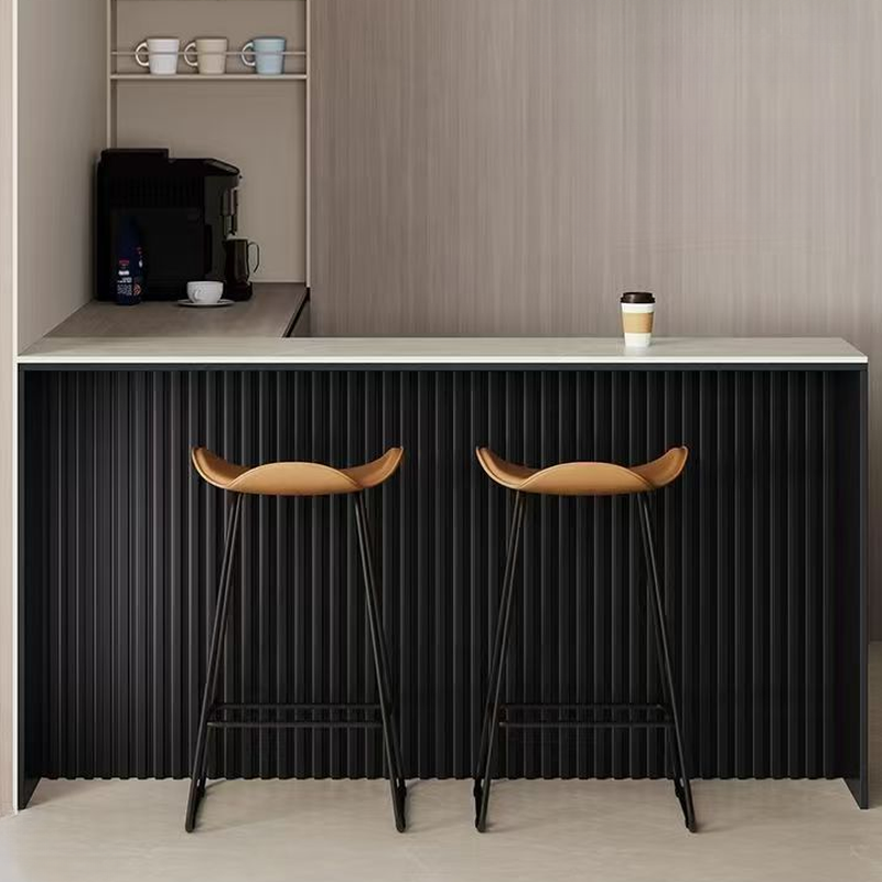 Simplistic White Pebble Breakfast Bar Table with Rectangular Top and Immobile Pedestal