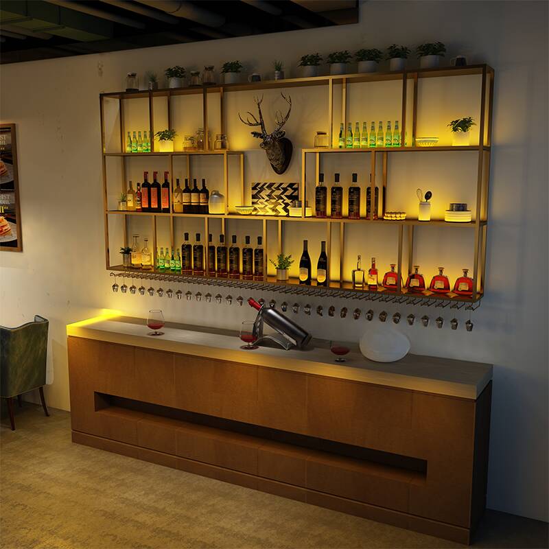 Metal Floating Liquor Racks with Glass Rack Shelf