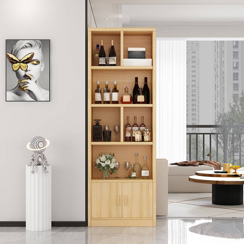 Floor Wine Cabinet with Glass Rack Shelf and Gate Doors