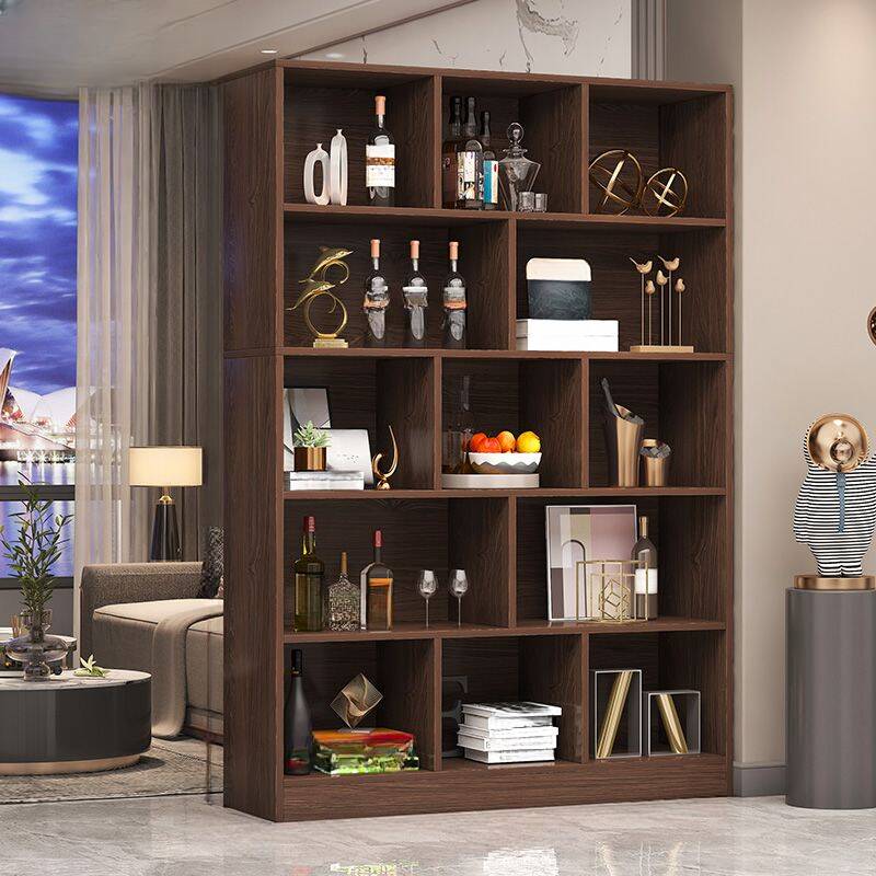 Art Deco Laminate Floor Wine Cabinet with Glass Rack Shelf and Open Wine Rack