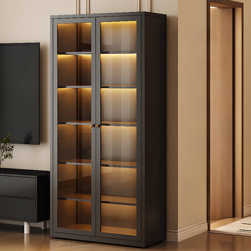 Steel Floor Wine Cabinet with Glass Rack Shelf and Glass Doors