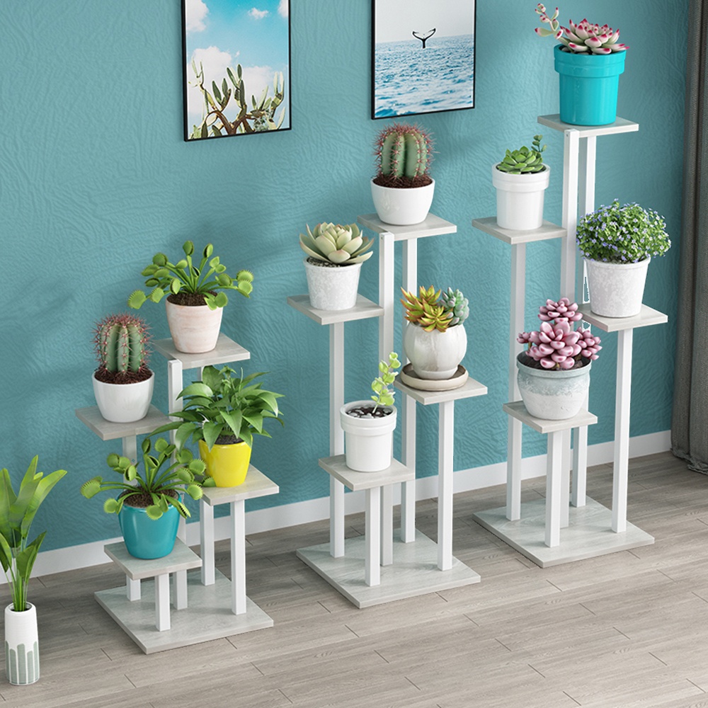 4 Tiers/3 Tiers Square Engineered Wood Plant Holder with 4 Shelves/3 Shelves, Solid Base, 1 Piece