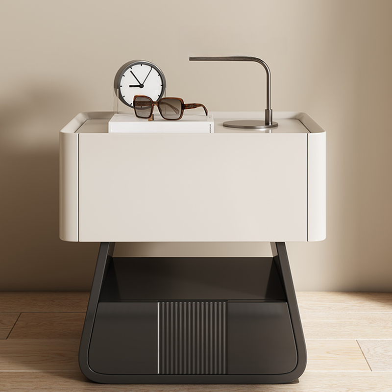 Ivory Stylish Drawer Storage Nightstand with Lumber Countertop
