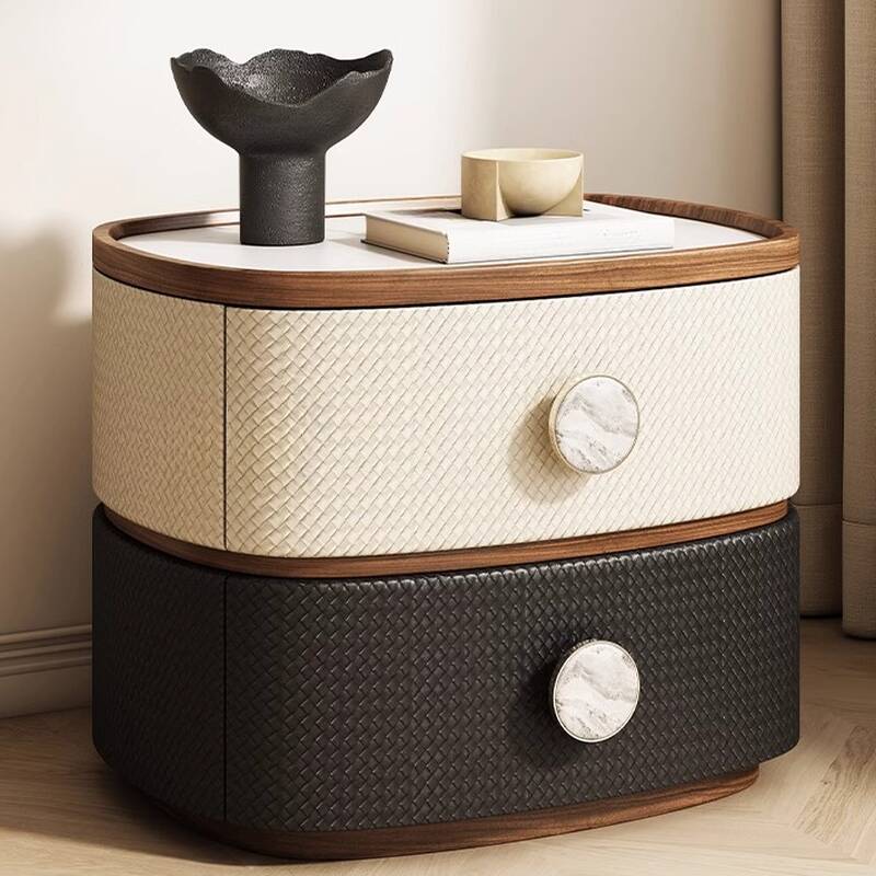 Stylish Drawer Storage Nightstand with 2 Drawers and Stone Countertop