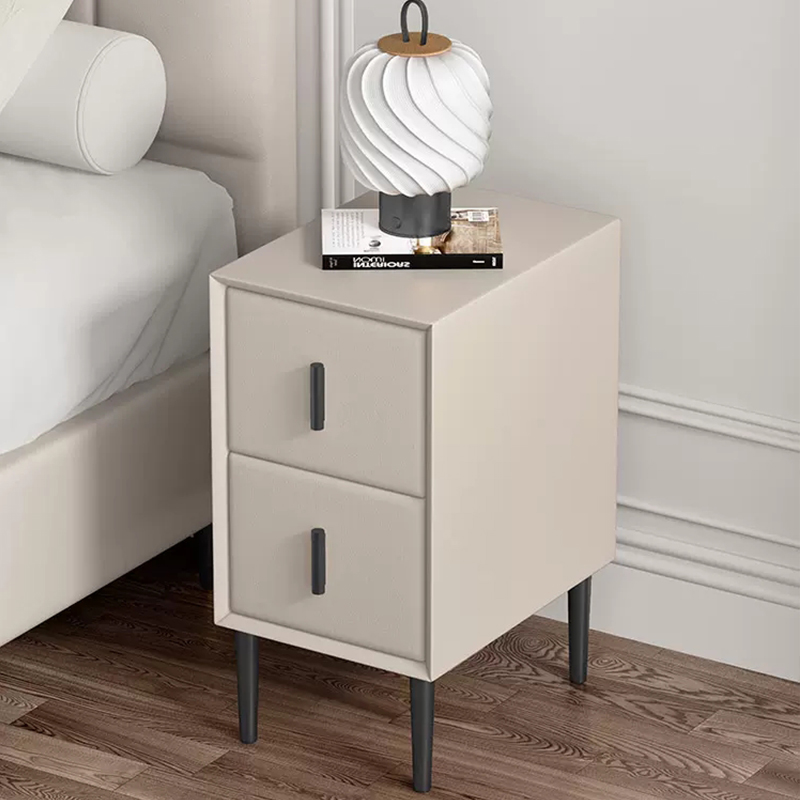 Stylish Drawer Storage Nightstand with 2 Drawers, Artificial Leather Top, and Leg