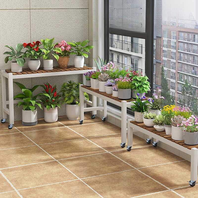 Rectangle Engineered Wood Plant Holder with Roller Wheels