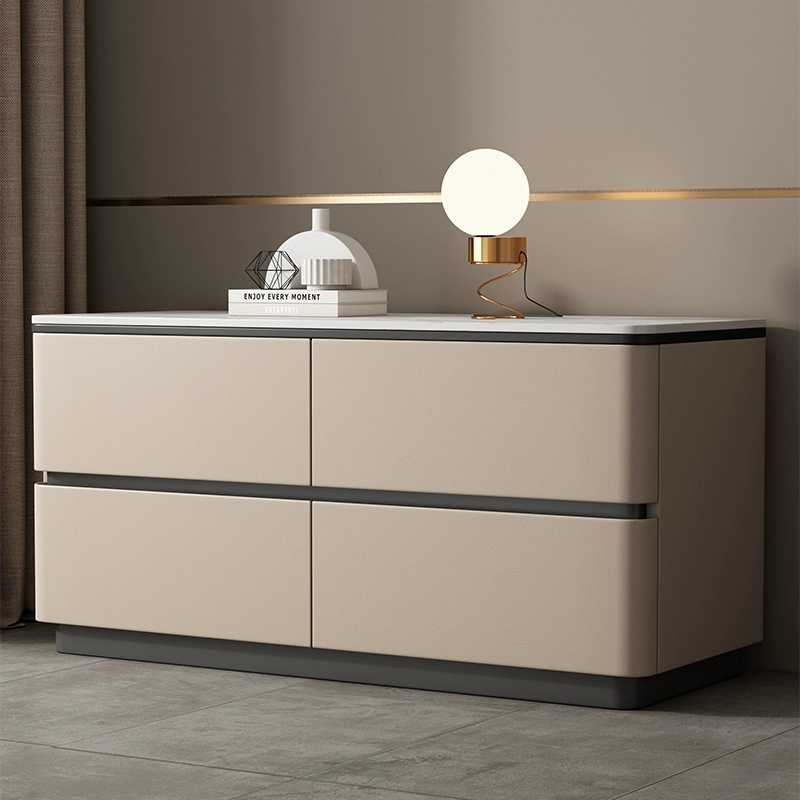 Stylish Drawer Storage Nightstand with 4 Drawers and Stone Countertop
