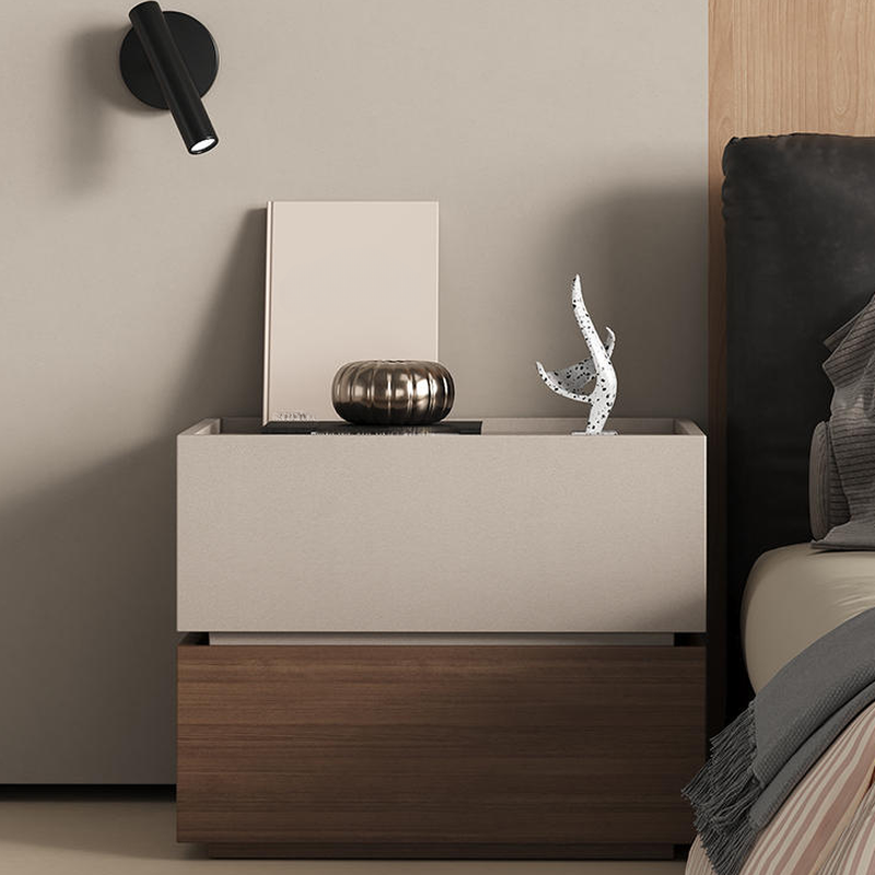 Stylish Drawer Storage Nightstand with 2 Drawers and Burl Wood Countertop