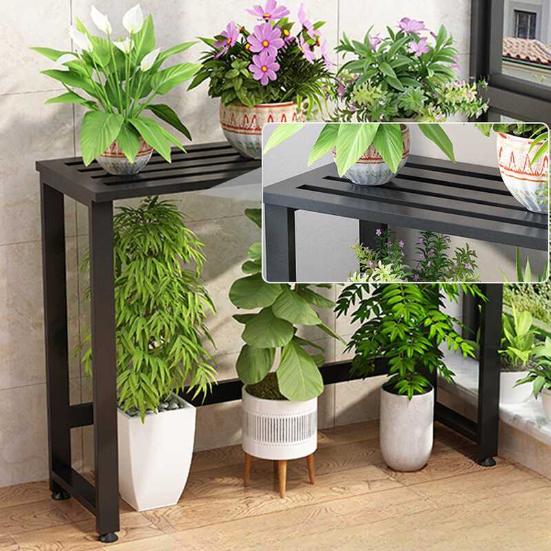 Midnight Black 1 Tier Rectangle Metal Plant Holder, 1 Piece, 1 Shelf, with Sleighing Base