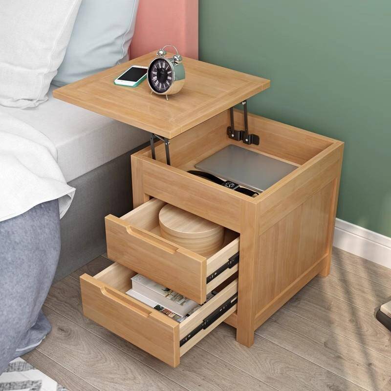 Stylish Drawer Storage Nightstand with 2 Drawers, Lumber Countertop, and Leg
