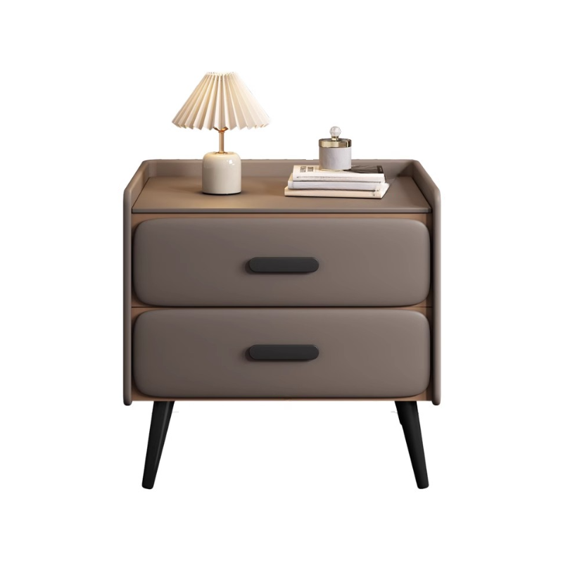Stylish Drawer Storage Nightstand with 2 Drawers, Artificial Leather Countertop, and Leg
