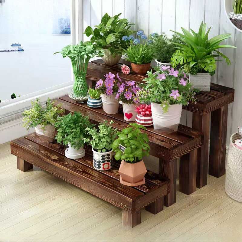 Cocoa 1 Tier Rectangle Plant Holder with Engineered Wood, 1 Piece, 1 Shelf, and Legs