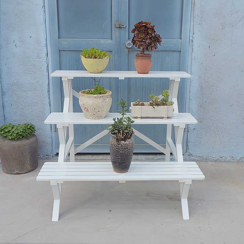 3 Tiers Rectangle Plant Holder with Engineered Wood Top, 1 Piece, 3 Shelves, and Legs