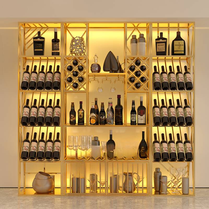 Iron Floor Bottle Storage Rack with Glass Rack Shelf