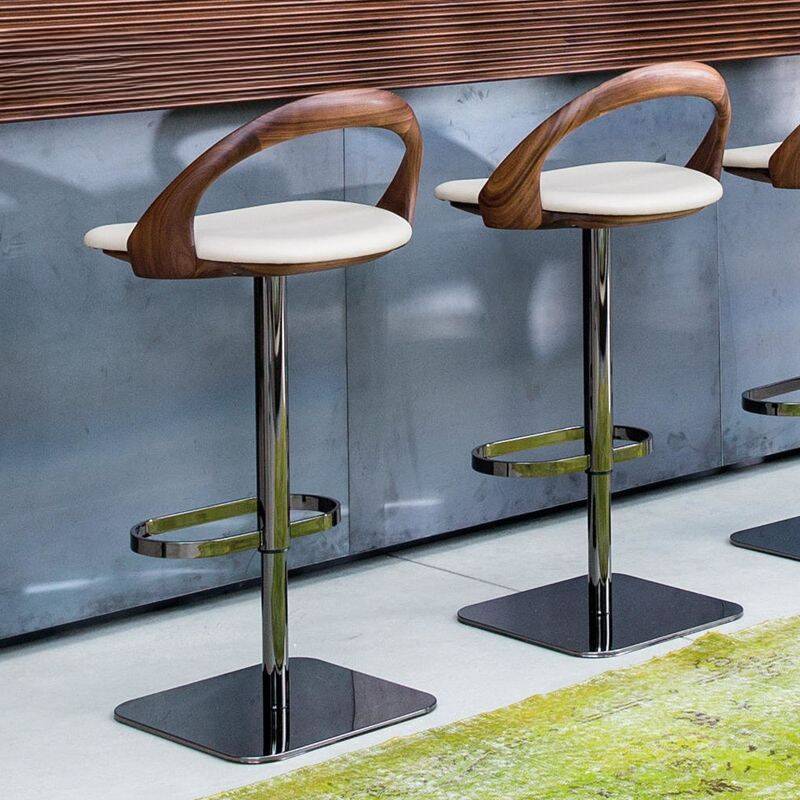 Art Deco Adjustable Lift Rawhide Pub Stool with Backrest, Rotatable Pail Seat