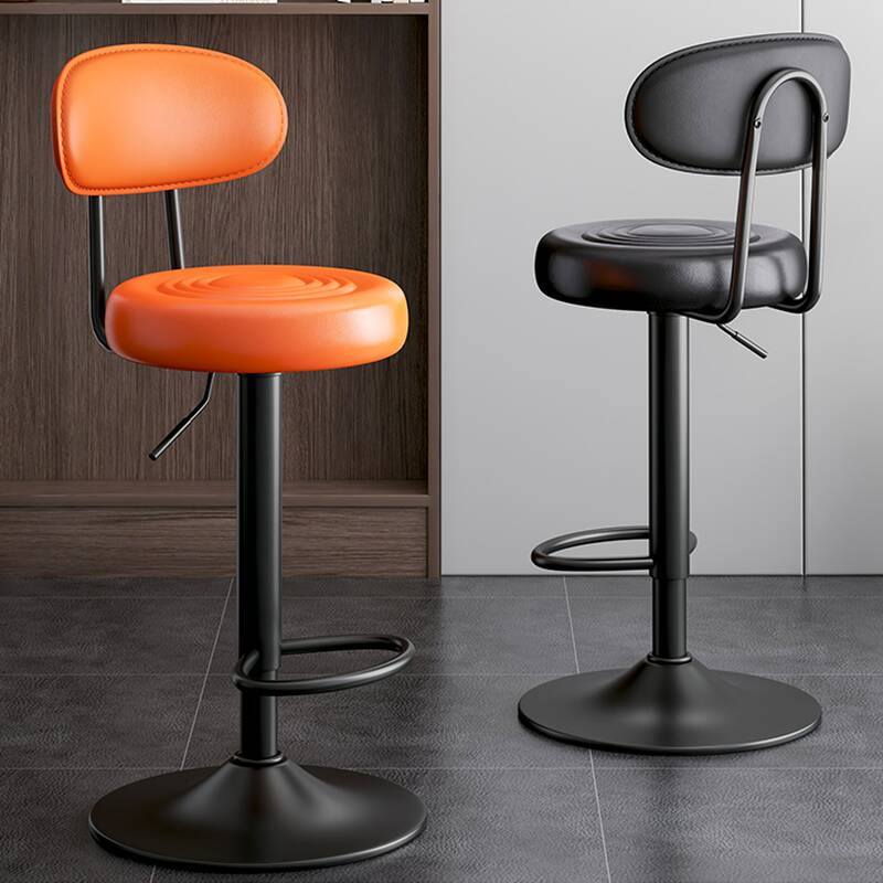 Art Deco Rawhide Pub Stool with Adjustable Lift, Rotatable Backrest, and Round Top Seat