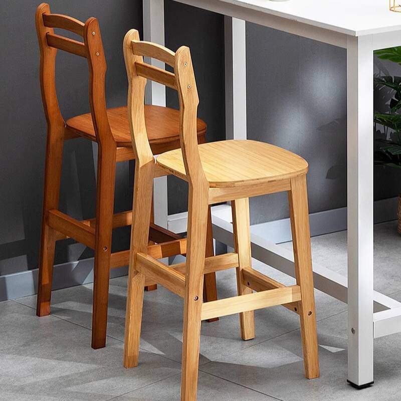 Art Deco Timber Auburn Pub Stool with Backrest, Rectangular Seat, and Foot Support