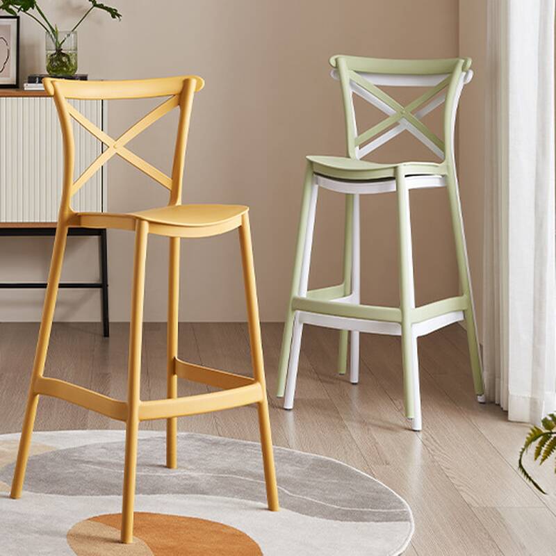 Art Deco Chalk/Lemon/Light Green Polymer Compound Pub Stool with Backrest, Nestable Pail Seat, and Foot Support