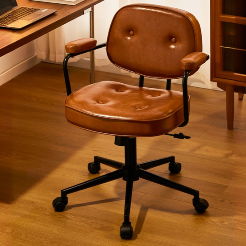 Ergonomic Hideskin Study Chair with Armrest, Portable Wheels, Tilt Lock, and Button-tufted Design