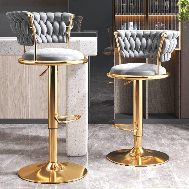 Art Deco/Glam Pub Stool with Adjustable Lift, Upholstered in Black/Hot Pink/Dark Blue, Featuring a Rotatable Round Top and Backrest