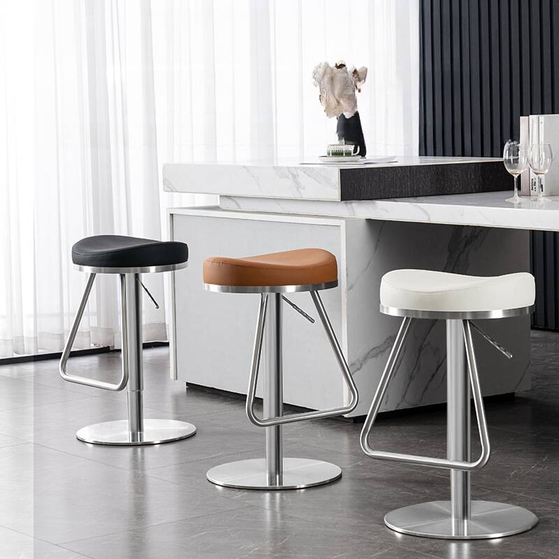 Art Deco Adjustable Lift Rawhide Pub Stool in Chalk/Burgundy/Tan with Rotatable Horse Seat and Foot Support