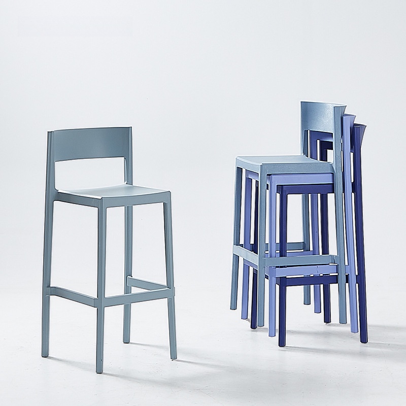 Art Deco Polymer Compound Pub Stool in Lemon Colour/Azure/Lime Green with Backrest, Nestable Rectangular Seat, and Foot Support