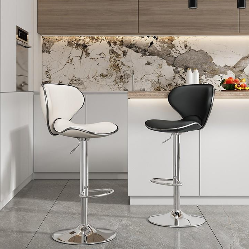 Art Deco Pub Stool with Adjustable Lift in Gray/Chalk/Ivory, Backrest Pail Seat, Rotatable Metal Frame