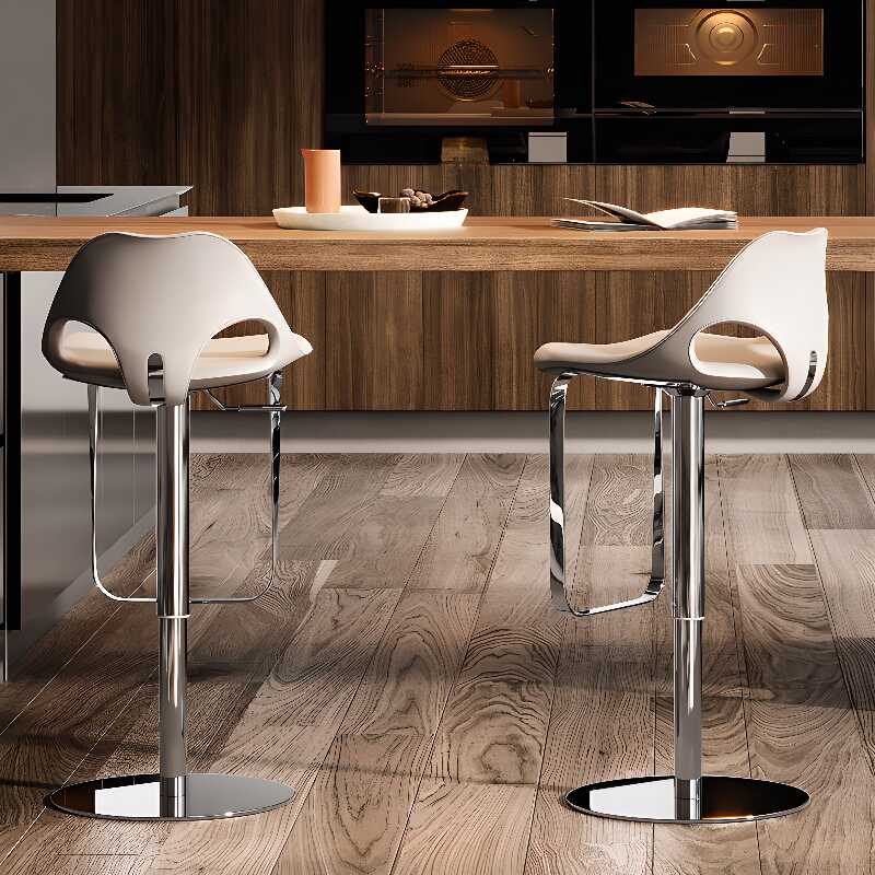 Art Deco Adjustable Lift Rawhide Pub Stool in Dark Blue/Tan/Amber with Backrest, Rotatable Horse Seat