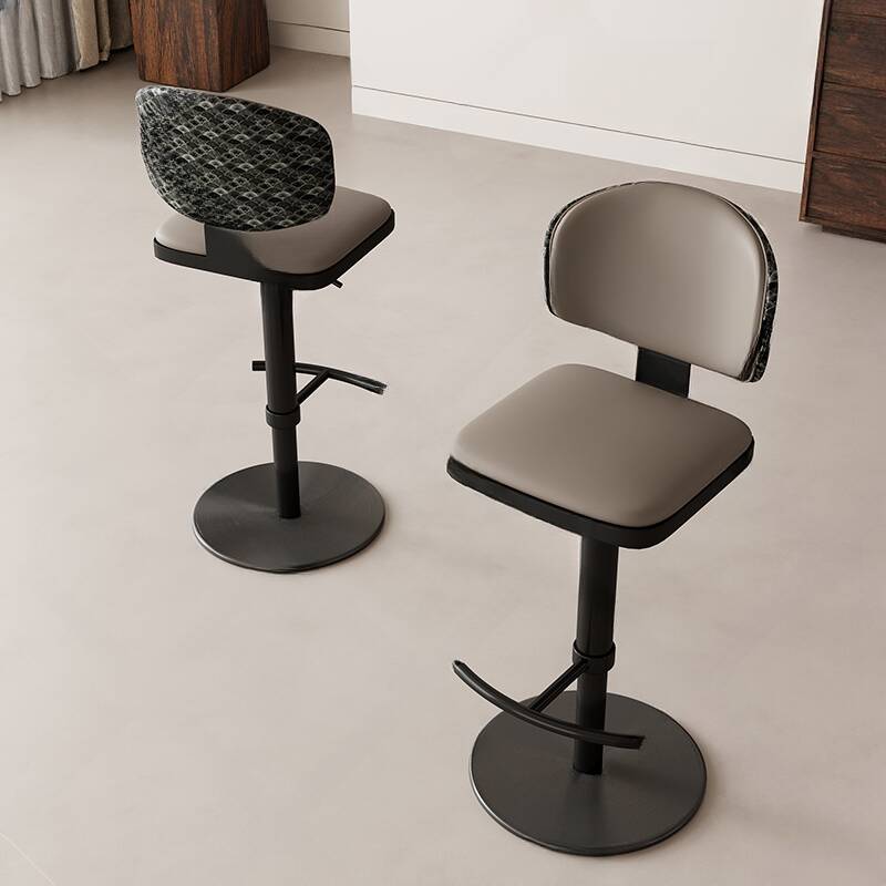 Art Deco Adjustable Lift Rawhide Chalk/Scarlet/Ivory Pub Stool with Rotatable Backrest and Rectangular Seat