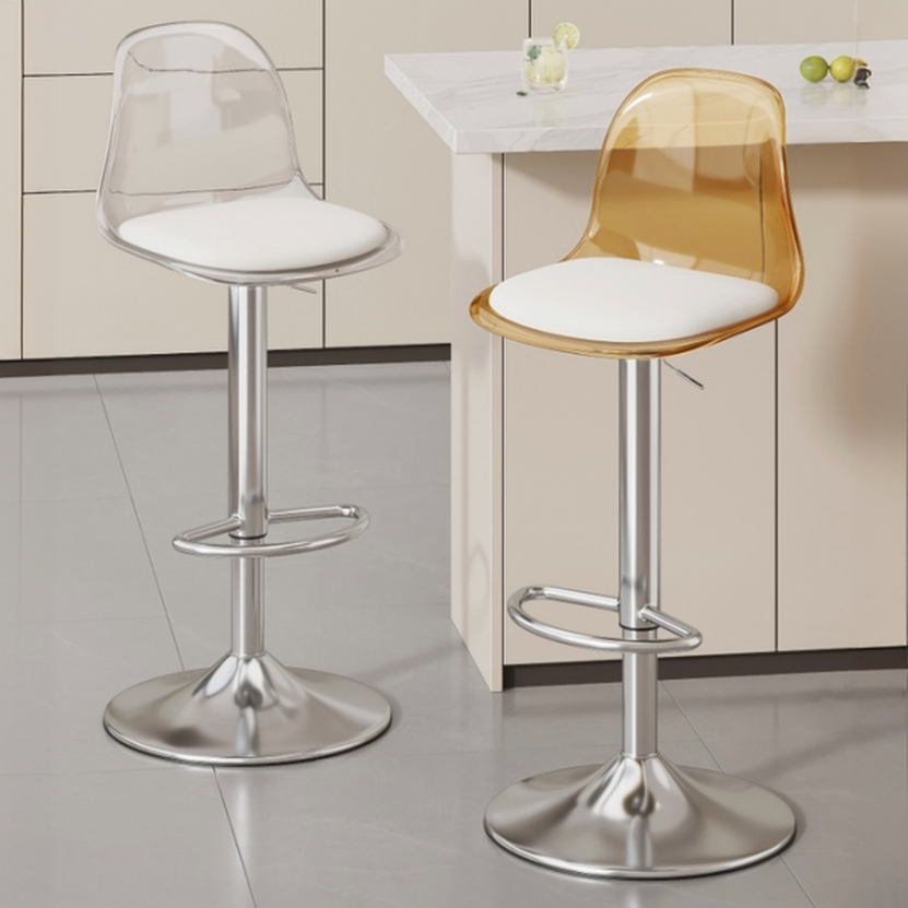 Art Deco Adjustable Lift Rawhide Ivory Pub Stool with Backrest, Rotatable Pail Seat