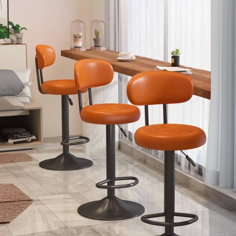 Art Deco Adjustable Lift Rawhide Pub Stool in Chalk/Burgundy/Azure with Backrest and Rotatable Round Top