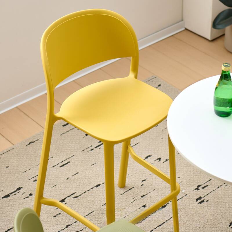 Art Deco Polymer Compound Rectangular Pub Stool with Nestable Backrest and Foot Support