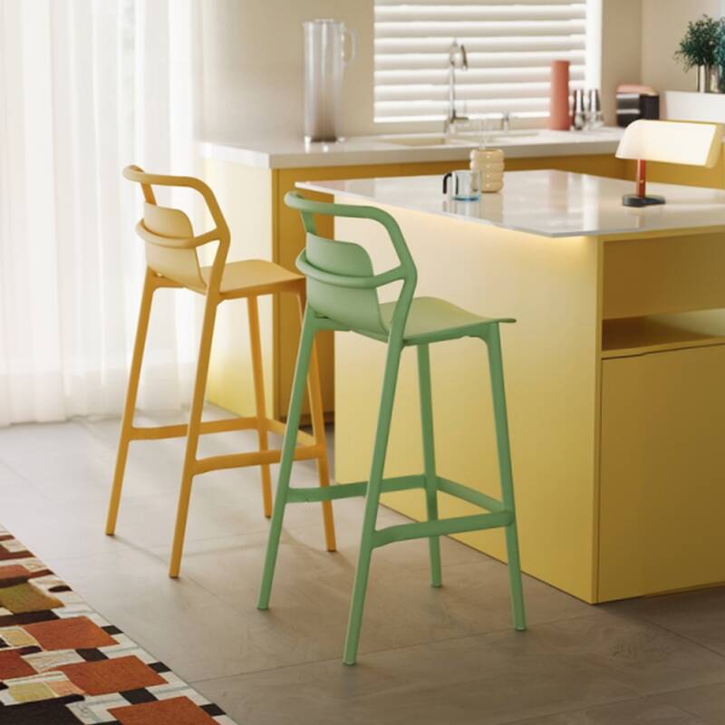 Art Deco Polymer Compound Lemon/Azure/Light Green Horse Seat Pub Stool with Backrest and Foot Support