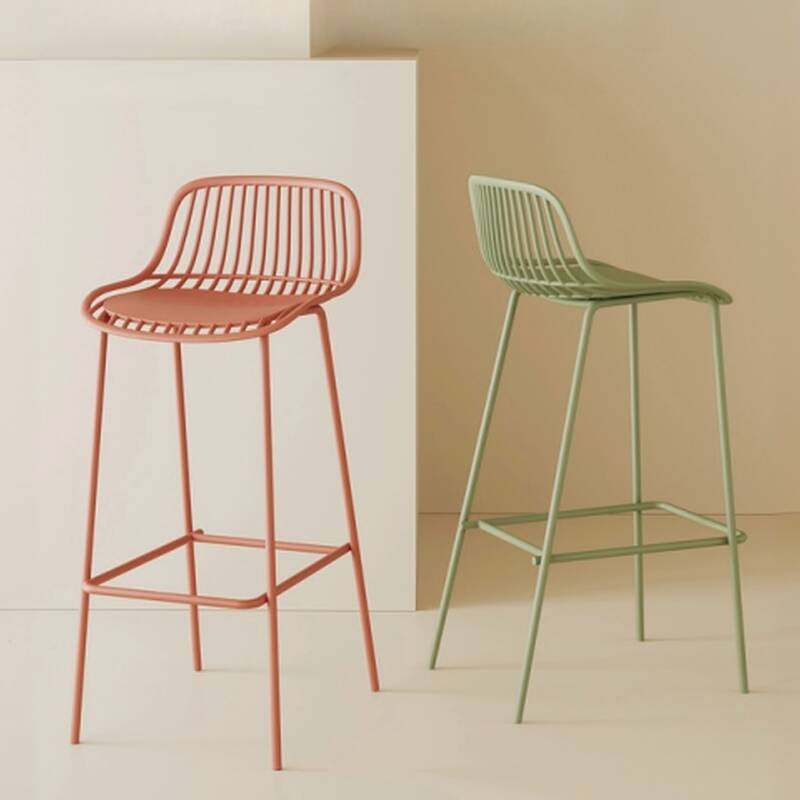 Art Deco Light Green/Tan/Ivory Polymer Compound Pub Stool with Backrest and Pail Seat, Featuring Foot Support