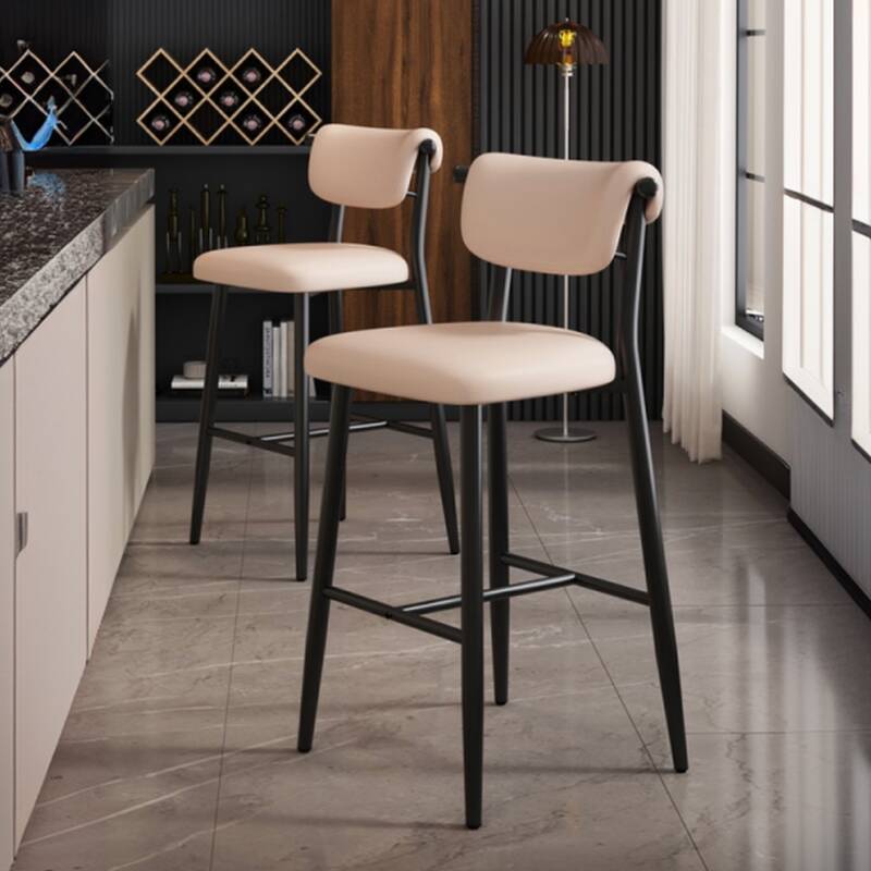 Art Deco Gray/Ivory Rawhide Pub Stool with Backrest and Pail Seat, Featuring Foot Support