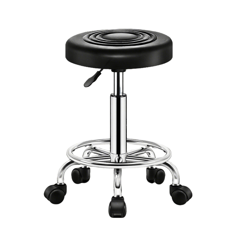 Art Deco Adjustable Lift Rawhide Pub Stool in Black/Chalk/Amber Colour with Rotatable Round Top and Portable Design