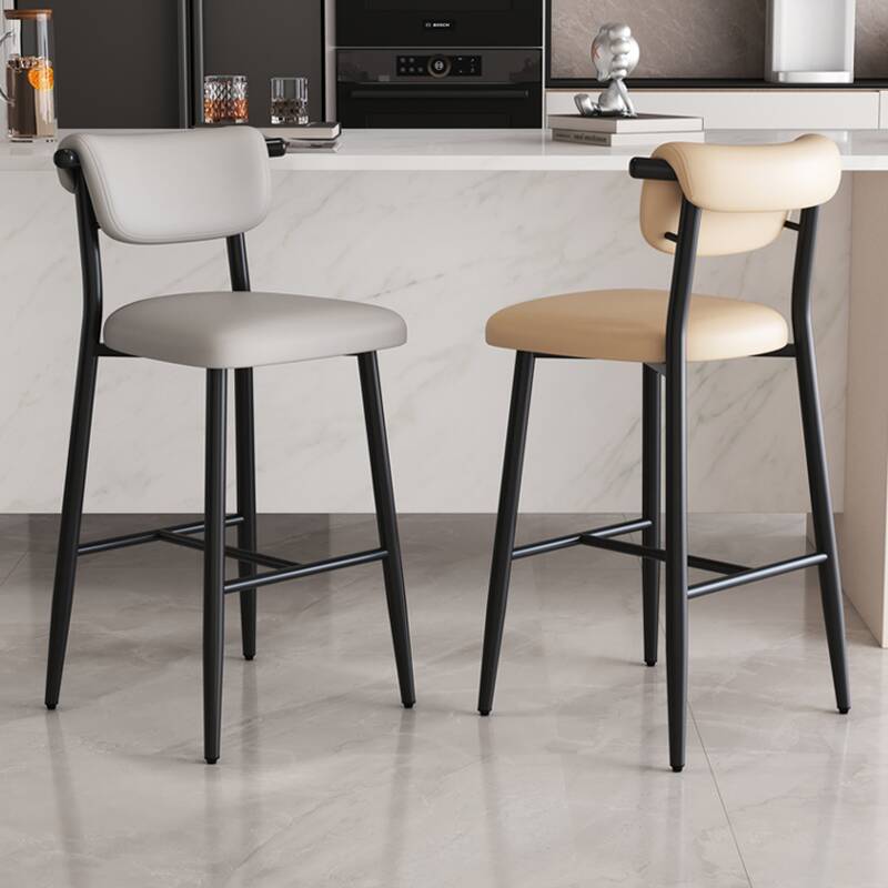 Art Deco Light Gray/Ivory Rawhide Pub Stool with Backrest, Pail Seat and Foot Support