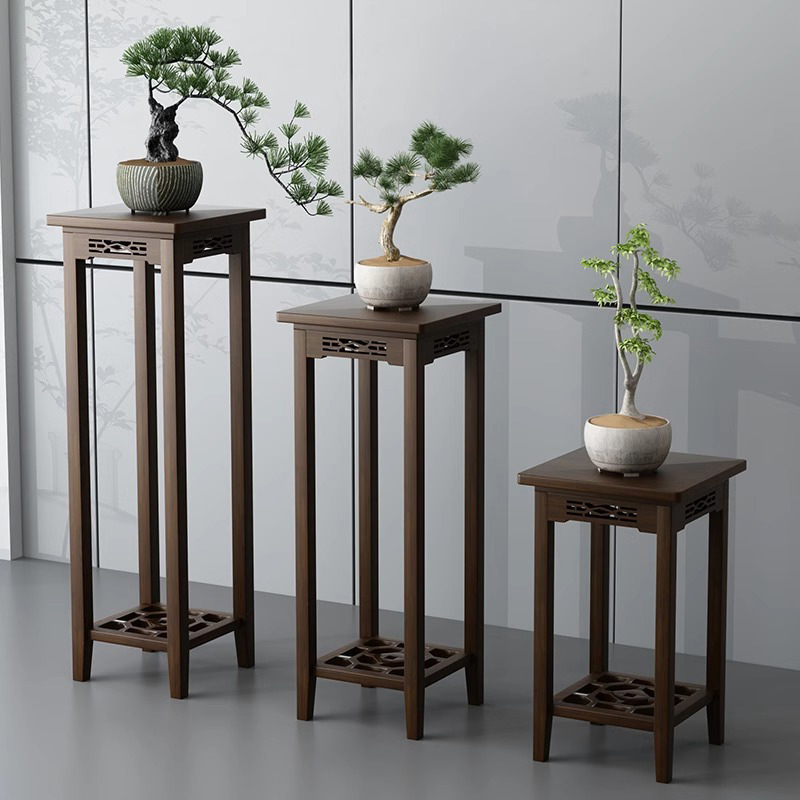 Cocoa 2 Tiers/1 Tier Rectangle/Square Wooden Plant Stand Table with 2 Shelves/1 Shelf and Legs, 1 Piece