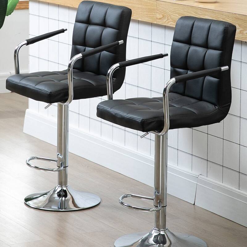 Art Deco Adjustable Lift Rawhide Pub Stool in Chalk/Burgundy/Lemon Colour with Arm, Rotatable Rectangular Seat