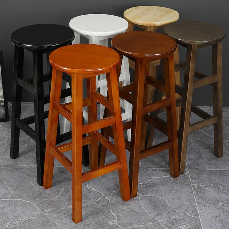 Art Deco Natural Wood Black/Chalk/Tan Round Top Pub Stool with Foot Support