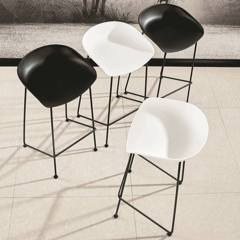 Art Deco Black/Chalk Polymer Compound Pail Seat Pub Stool with Backrest and Foot Support